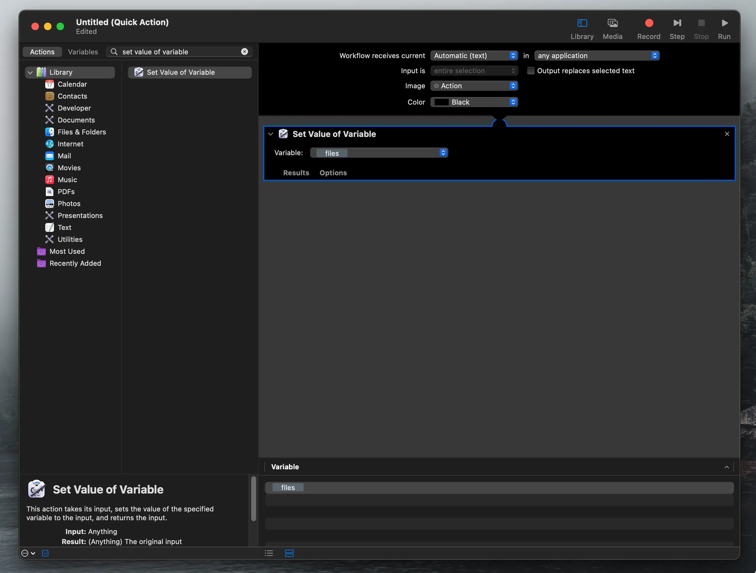 automator set variable