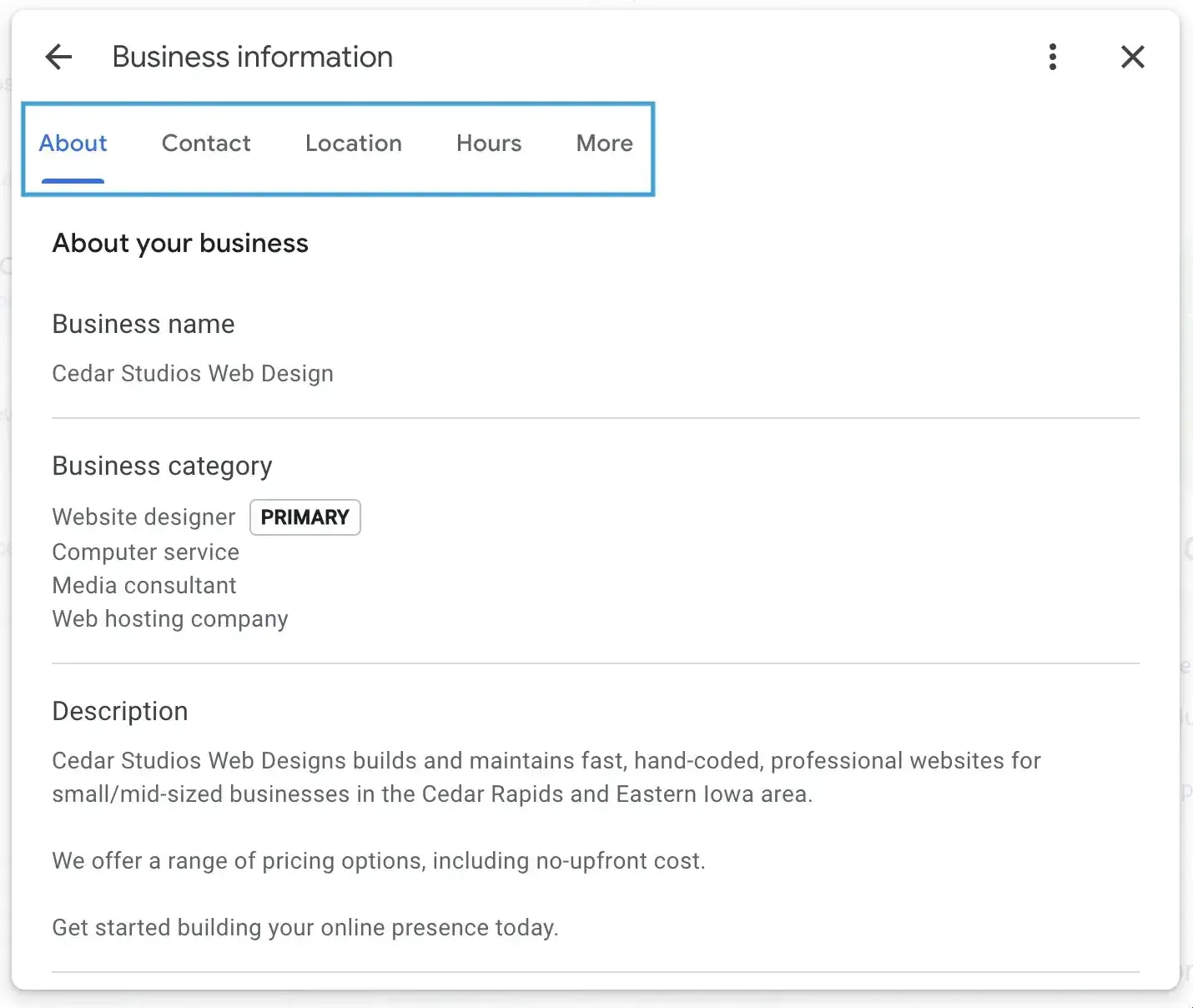 google business profile information
